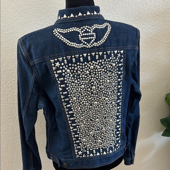 CUSTOM MADE Chaps Jean Jacket Harley-Davidson Rhinestone Studded Jacket - Picture 3 of 12